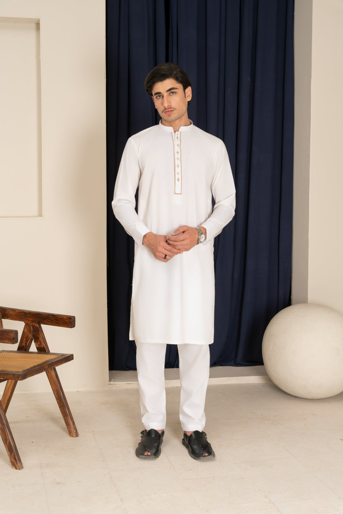 Embroidered Egg White Kurta Trouser